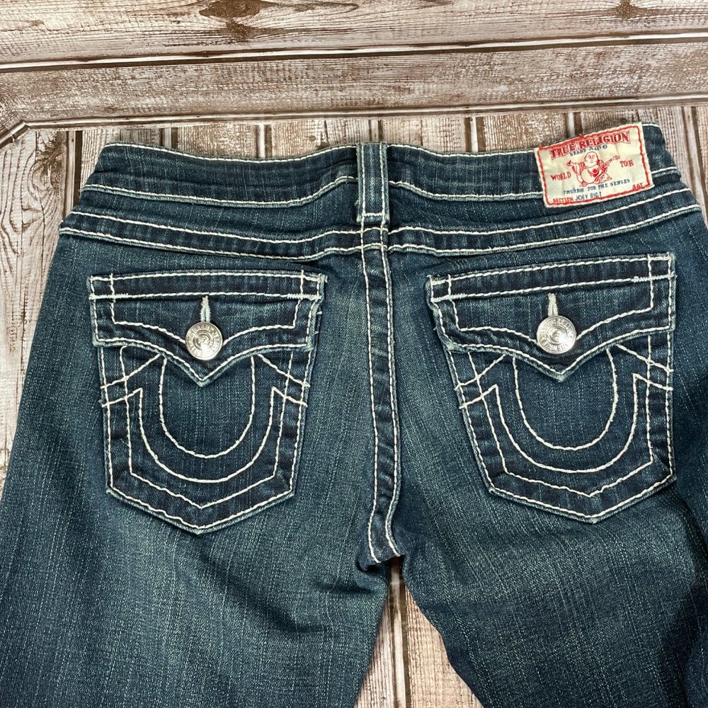 TRUE RELIGION JOEY BIG T TWISTED Women's 28 Bootcut Blue Denim Jeans Flap Pocket - Picture 6 of 8